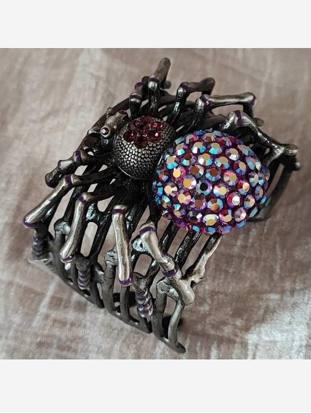 Amethyst Aurora Borealis Swarovski Elements Spider Bracelet Cuff Halloween NEW